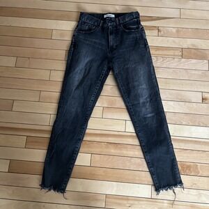 Moussy Vintage Westcliffe High Rise Chewed Hem Black Sustainable Jeans Sz 25